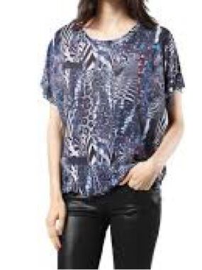 Diesel Abstract Animal Print Patchwork Rayon High Low Top Sz M